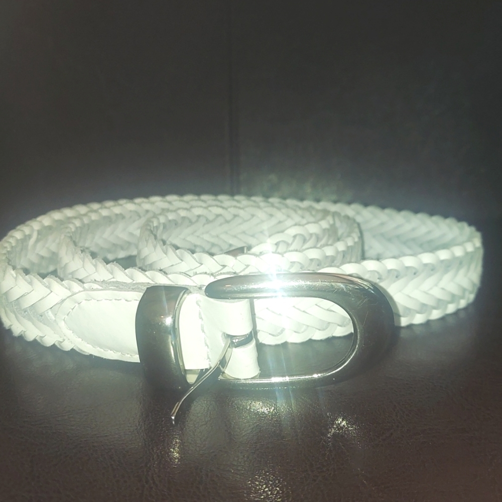 Women's 1" white braided leather belt. New without tag.